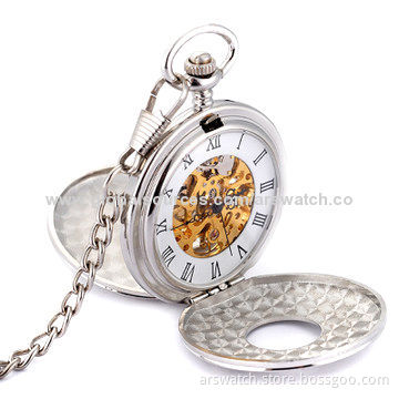 Vintage Skeleton Automatic Pocket Watch, Alloy Case and Chain, 3ATM Waterproof